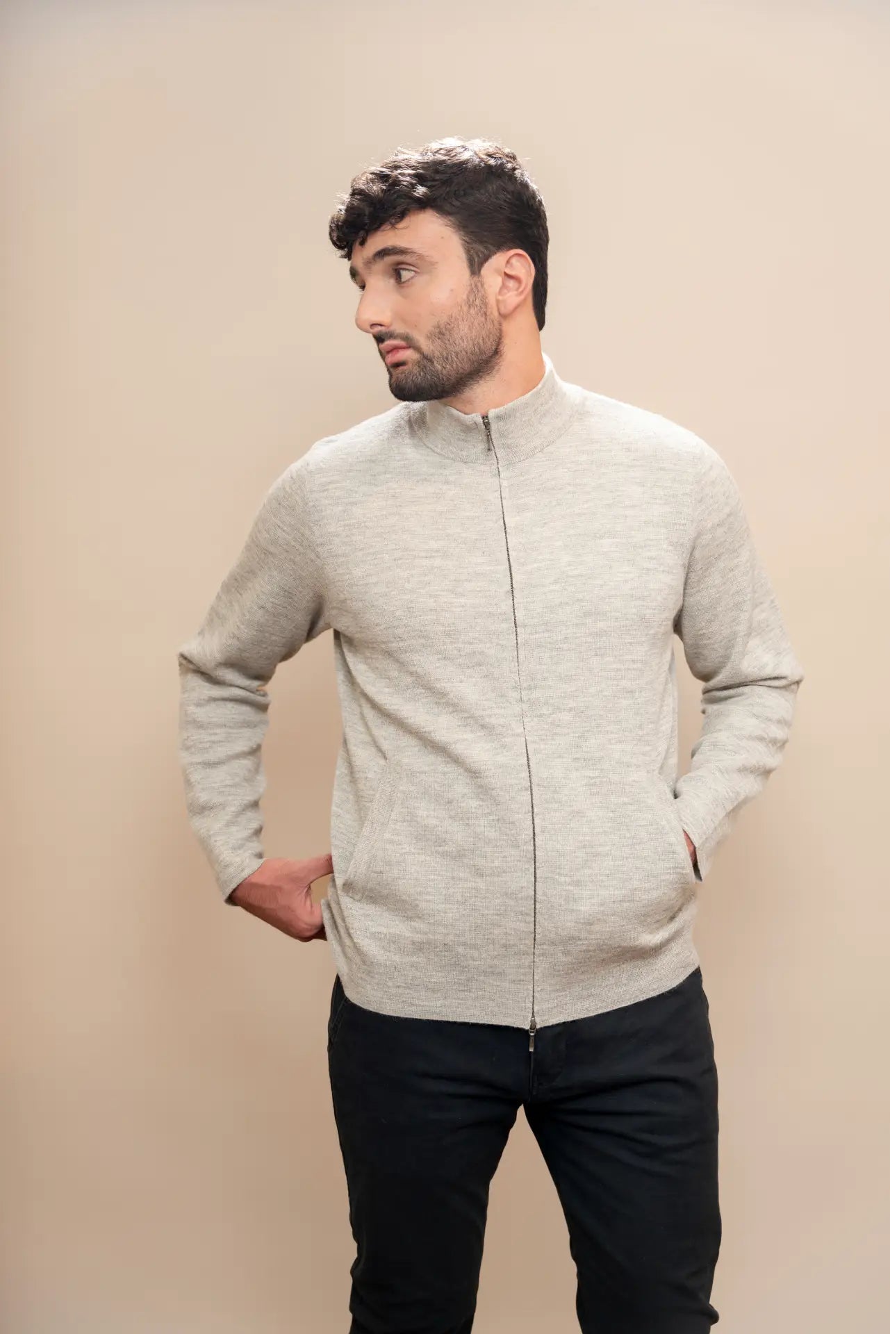 Men's Baby Alpaca Zippered Cardigan - PAKAS